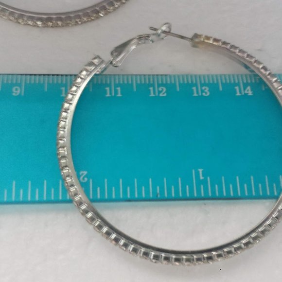 Extra Large Hoop Earrings Silver Rhinestones Large Statement Earrings - Picture 5 of 9